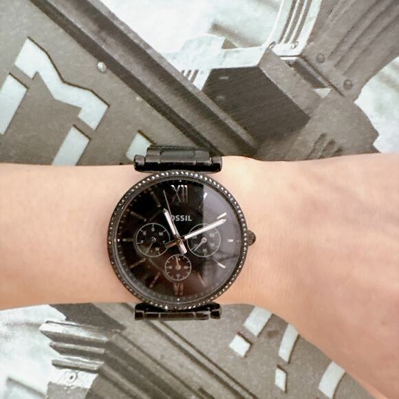 Fossil ES4543 Carlie Black Stainless Steel Crystal Multifunction Ladies Watch